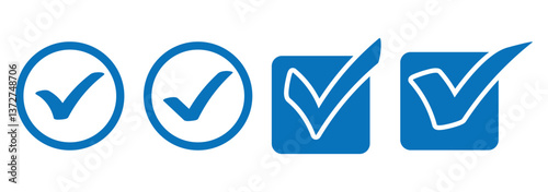 Check mark icon, blue check mark, blue tick, blue checkmark set, tick icon. Vector blue check mark icon on white background.