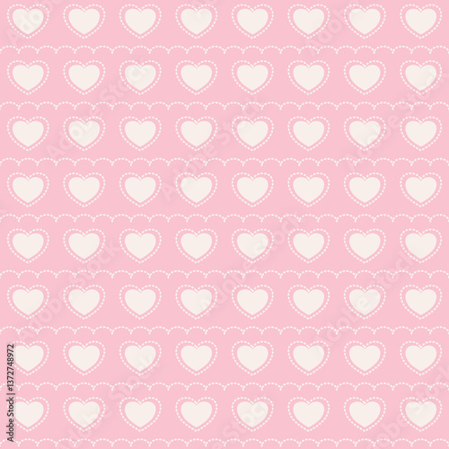 Cute heart and line arranged seamless pattern. Doodle heart with curly vertical line. Great for wallpaper, Valentine, wedding, textile, wrapping, fabric, stationary, and phone cases.