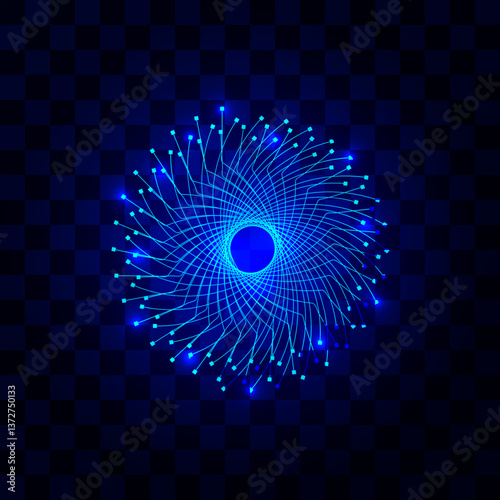 Lightning flash, magical energy, powerful electric discharge, electric ball of blue color. Isolated illustration on a dark background. Realistic 3d, vector drawing.
