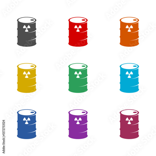 Nuclear toxic barrel icon isolated on white background. Set icons colorful
