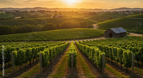 Wallpaper Mural Scenic Vineyard Landscape at Sunset with Rows of Grapevines Farm Torontodigital.ca