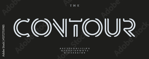 Stylish Contour Alphabet with outlined linear letters. Geometric minimalist alphabet for tech healine, scifi modern branding, geometric logotype and monogram. Vector typeset
