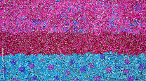 Captivating painting with blue and pink paint blending together under high-key lighting for an abstract artistic effect.