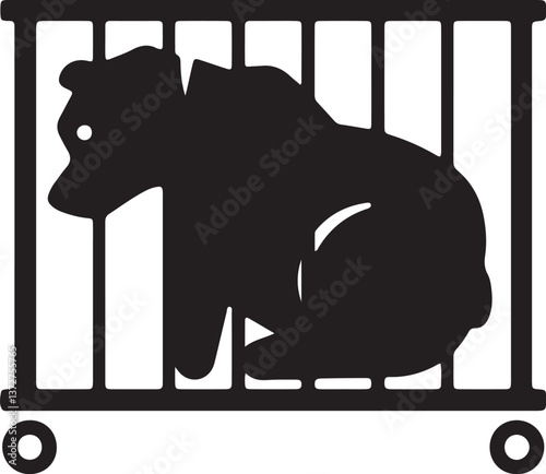 Illustration of a bear inside a cage with iron bars