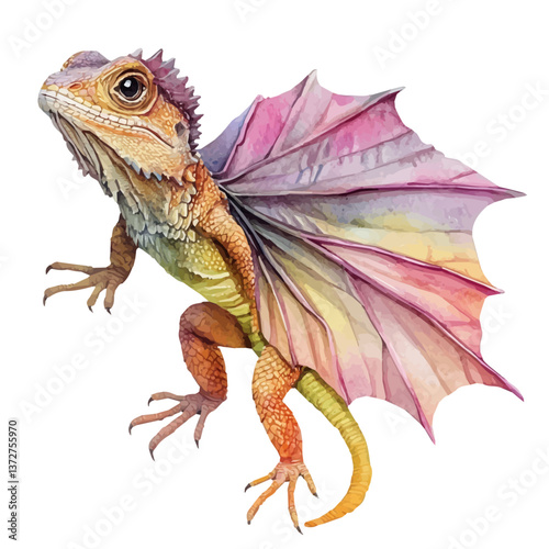 A watercolor vector of a frilled lizard, isolated on a white background. Frilled lizard vector.

