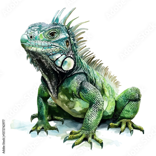 A watercolor vector of a Fiji crested iguana, isolated on a white background. Fiji crested iguana vector.

