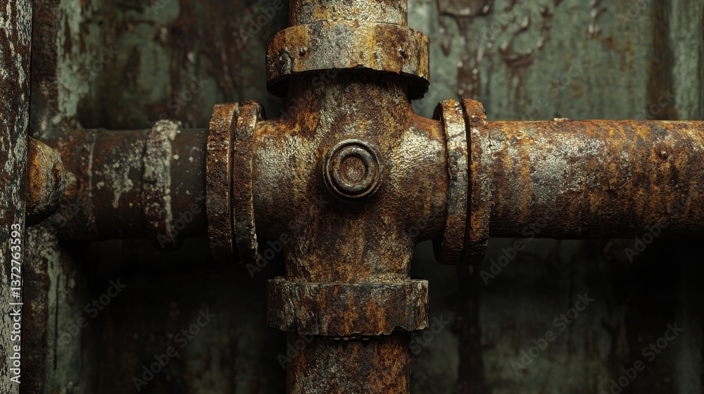 Close up of a rusty metal pipe against a textured Close up of a rusty metal pipe against a textured
