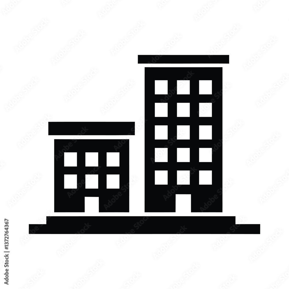 Minimalist black and white city buildings icon Minimalist black and white city buildings icon