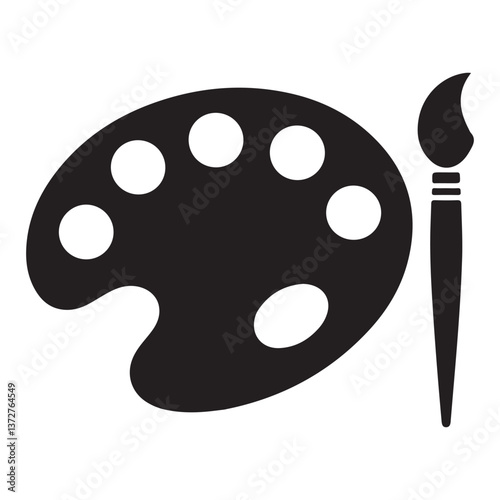 Black Artist Palette and Brush Icon for Painting Tools