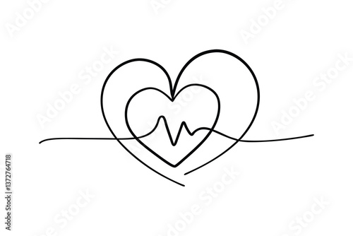 Continuous Line Art Heartbeat Love Minimalist Design Graphic