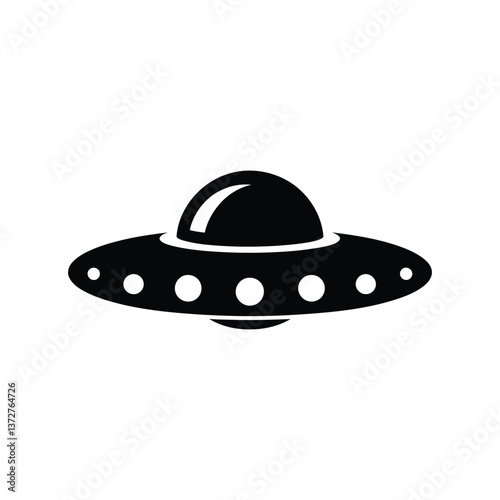 UFO spaceship icon. Black UFO spaceship icon on white background. Vector illustration