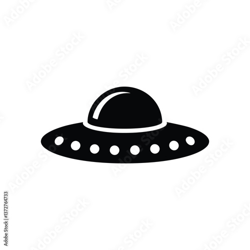 UFO spaceship icon. Black UFO spaceship icon on white background. Vector illustration