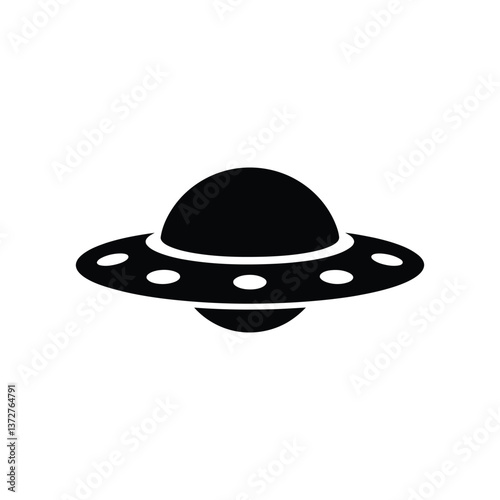 UFO spaceship icon. Black UFO spaceship icon on white background. Vector illustration