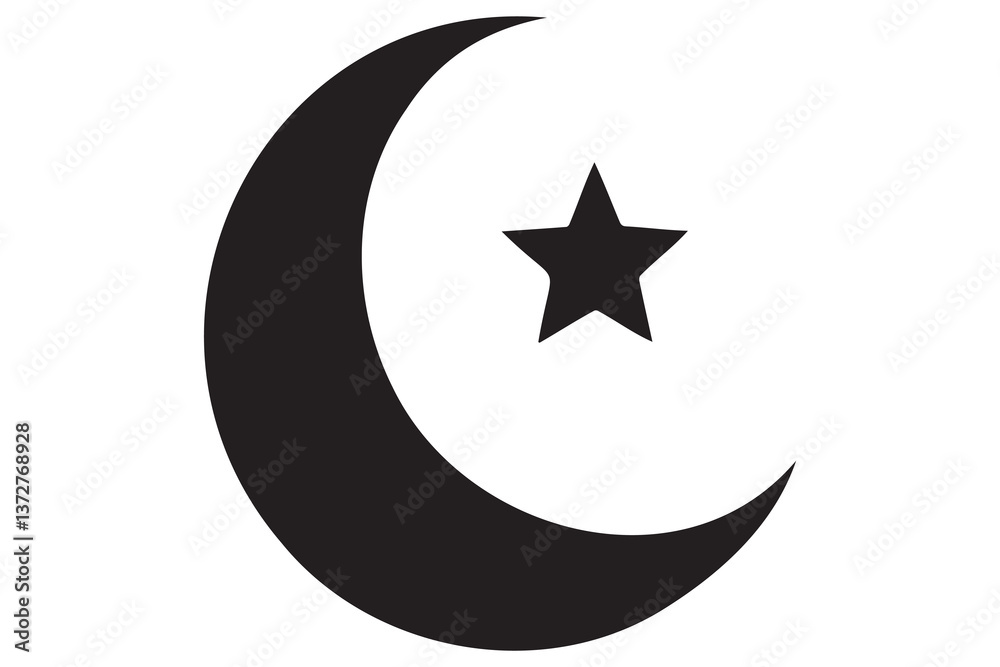 Simple Black and White Crescent Moon and Star Symbol
Simple Black and White Crescent Moon and Star Symbol