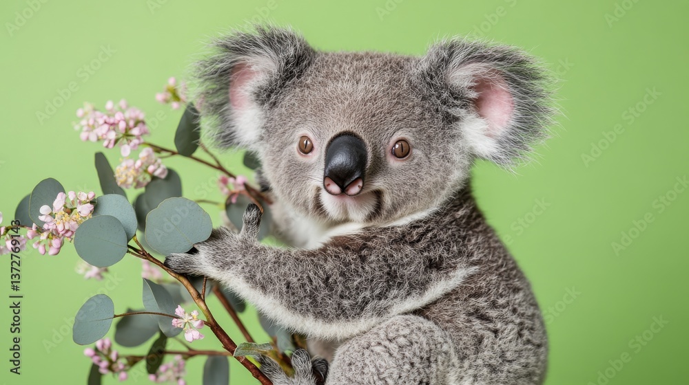 Obraz premium A cute koala bear holding on to some leafy branches