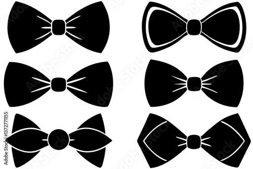 Stylish Silhouettes: A stylish collection of six bow tie designs in a monochromatic palette. perfect for showcasing classic and contemporary fashion elements.