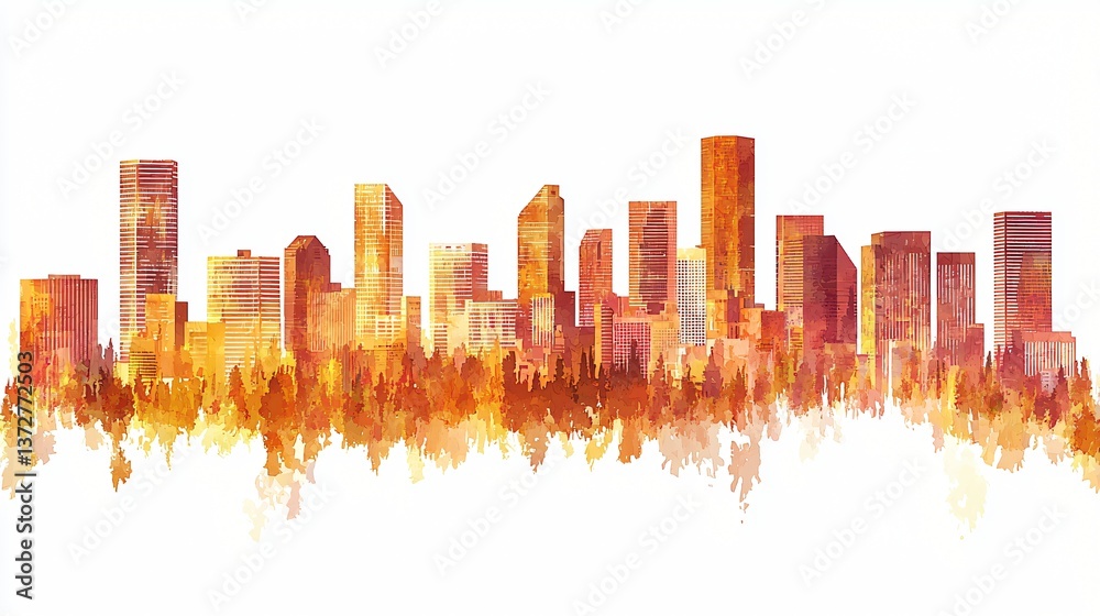Obraz premium Denver autumn skyline, cityscape, trees, fall colors, urban landscape, travel