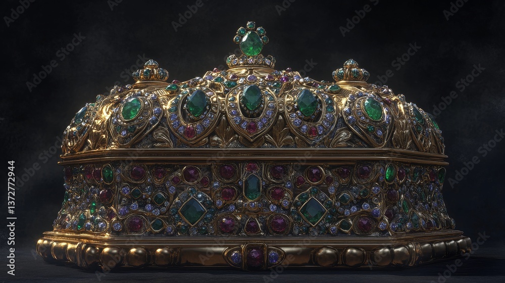 Fototapeta premium Ornate gold box with jewels including emeralds and rubies on