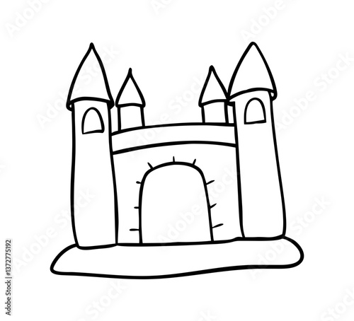 A simple black outline drawing of an inflatable castle