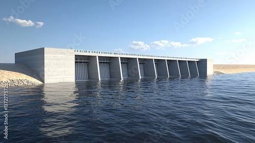 Desert river dam energy project, blue sky photo