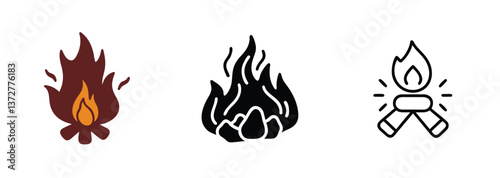 Campfire Icons Flame, Bonfire, Firewood, Burning, Ember, Ignition, Heat, Warmth, Blaze, Designs