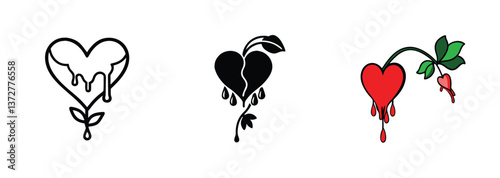 Bleeding Hearts Line Art, Broken, Dripping, Plant, Flower