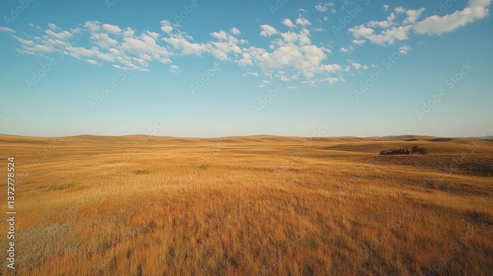 Vast Golden Grassland Under Light Blue Sky with Scattered Clouds Vast Golden Grassland Under Light Blue Sky with Scattered Clouds