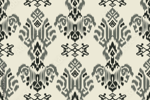 Ethnic abstract ikat fabric artwork with seamless patterns, combining tribal, indigenous and Mexican embroidery with Aztec geometric motifs. Ideal for rugs, wallpapers, throws, fabrics and clothing.