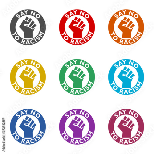 Say No to racism slogan icon isolated on white background. Set icons colorful