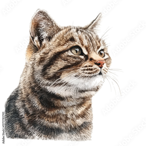 A watercolor vector of a European wildcat, isolated on a white background. European wildcat vector.

