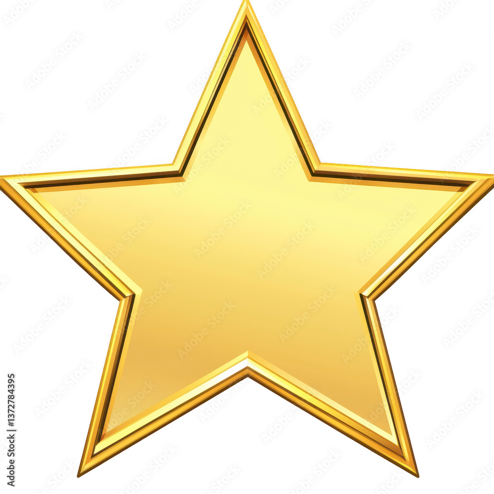 A shiny gold star with metallic border, symbolizing achievement or excellence, stands out against plain background. star reflective surface adds sense of prestige and accomplishment A shiny gold star with metallic border, symbolizing achievement or excellence, stands out against plain background. star reflective surface adds sense of prestige and accomplishment