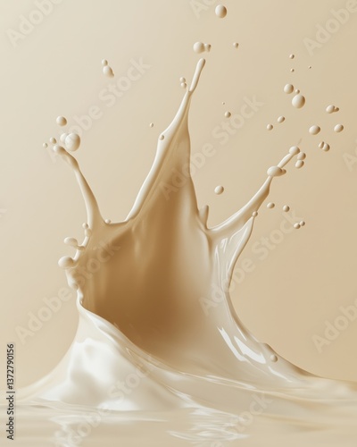 Splash of milk on beige background	 photo