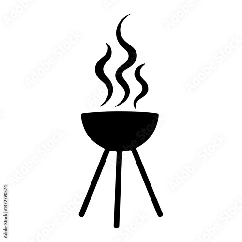 Grill with smoke lines in black and white sketch style symbolizing summer barbecue leisure outdoor cooking and vacation food traditions