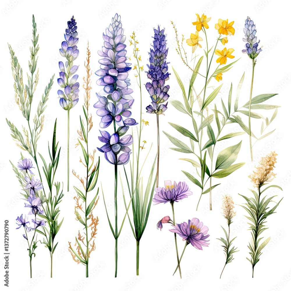 Naklejka premium wildflowers illustration in watercolo