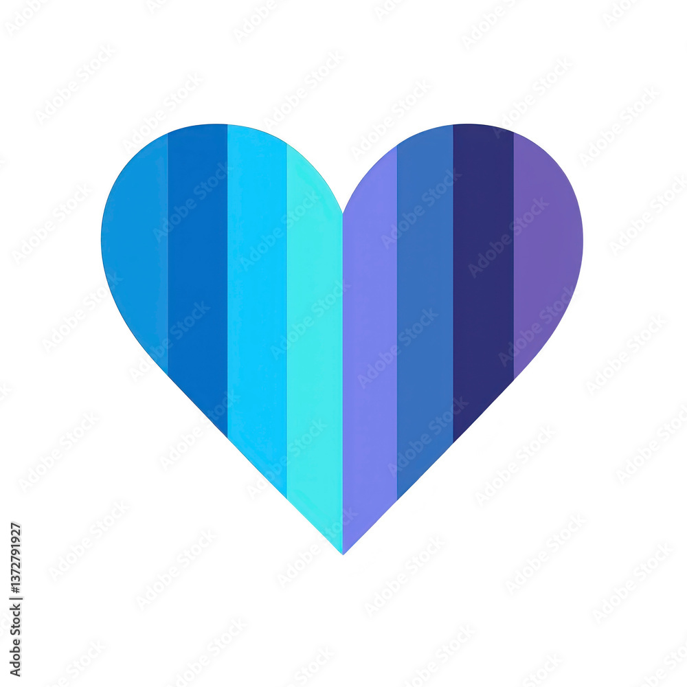 A heart shape composed of vertical blue and purple stripes creates vibrant and modern design. gradient effect adds depth and sense of harmony to image A heart shape composed of vertical blue and purple stripes creates vibrant and modern design. gradient effect adds depth and sense of harmony to image