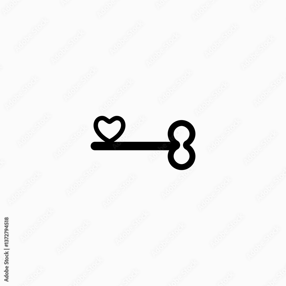 Heart in key icon in flat style icon isolated on white background . Heart in key icon in flat style icon isolated on white background .
