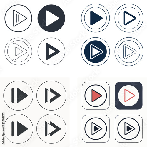 High-Quality Minimalist Flat Vector Play Button Icon for Media UI Design