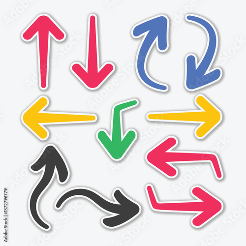 Vector arrow sign collection design with various directions and colors