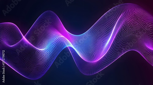 A glowing futuristic digital wave form displaying vibrant purple and blue