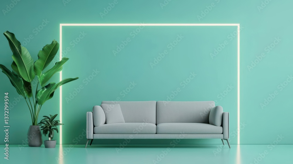 Ultramodern futuristic living room with LED lighting, sleek furniture, and a monochrome color scheme Ultramodern futuristic living room with LED lighting, sleek furniture, and a monochrome color scheme