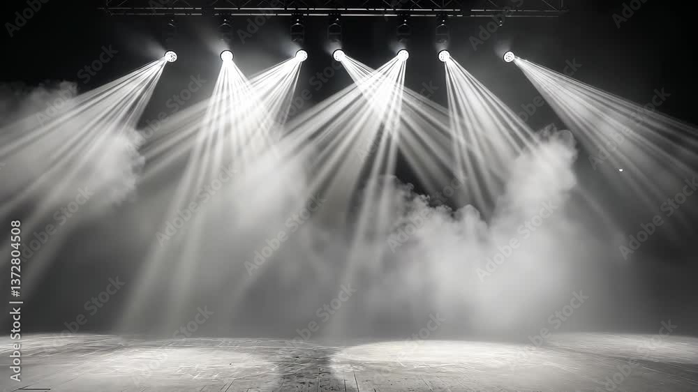 Dramatic stage lighting creates an atmospheric backdrop for performance in a theater venue