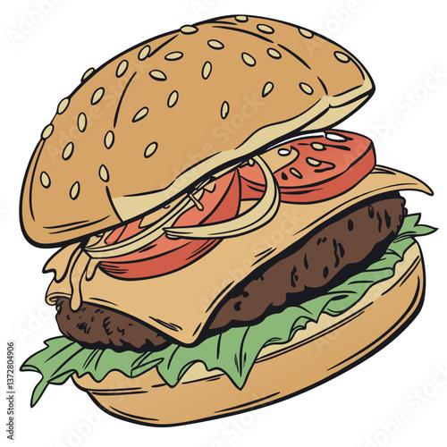 Single High-Quality 3D Cheese Burger with Melting Cheese and Juicy Patty