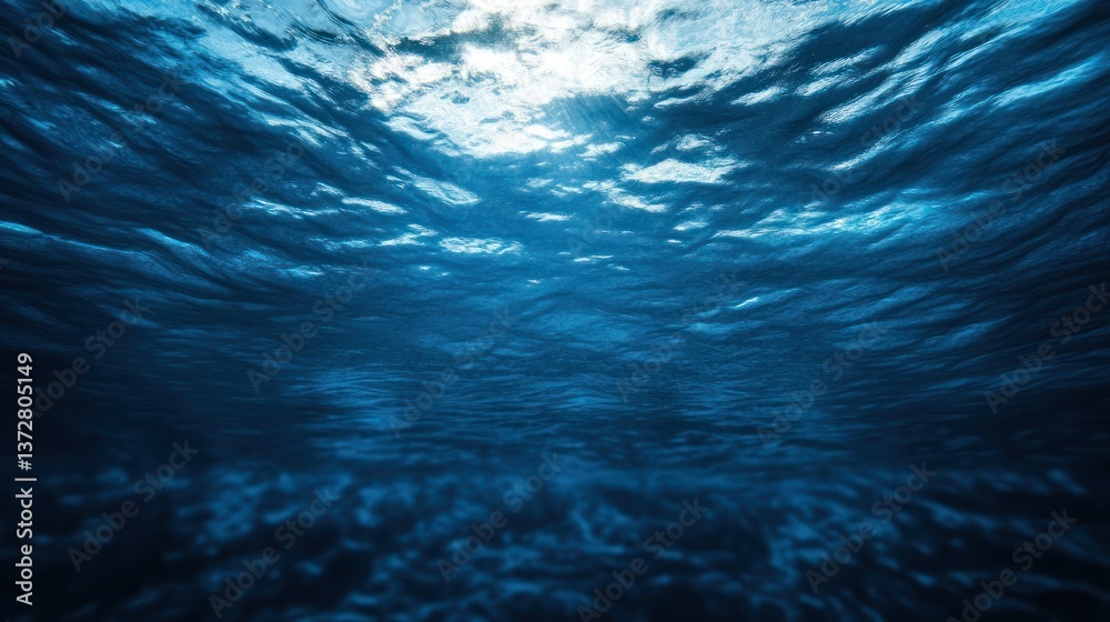 Beautiful underwater view capturing light rays and ocean surface Beautiful underwater view capturing light rays and ocean surface