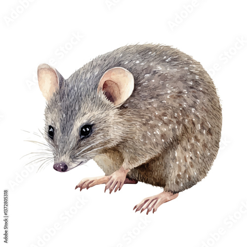 A watercolor vector of an eastern bettong, isolated on a white background. Eastern bettong vector.

