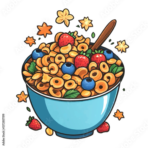 bowl of cereals with fruits cartoon vector illustration