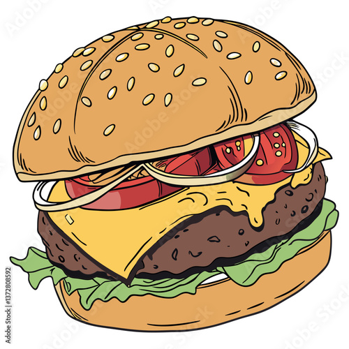 Single High-Quality 3D Cheese Burger with Melting Cheese and Juicy Patty
