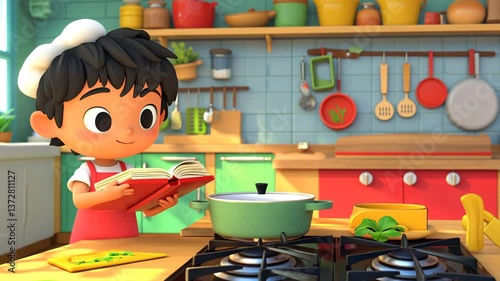 Adorable Little Chef in a Sunny Kitchen