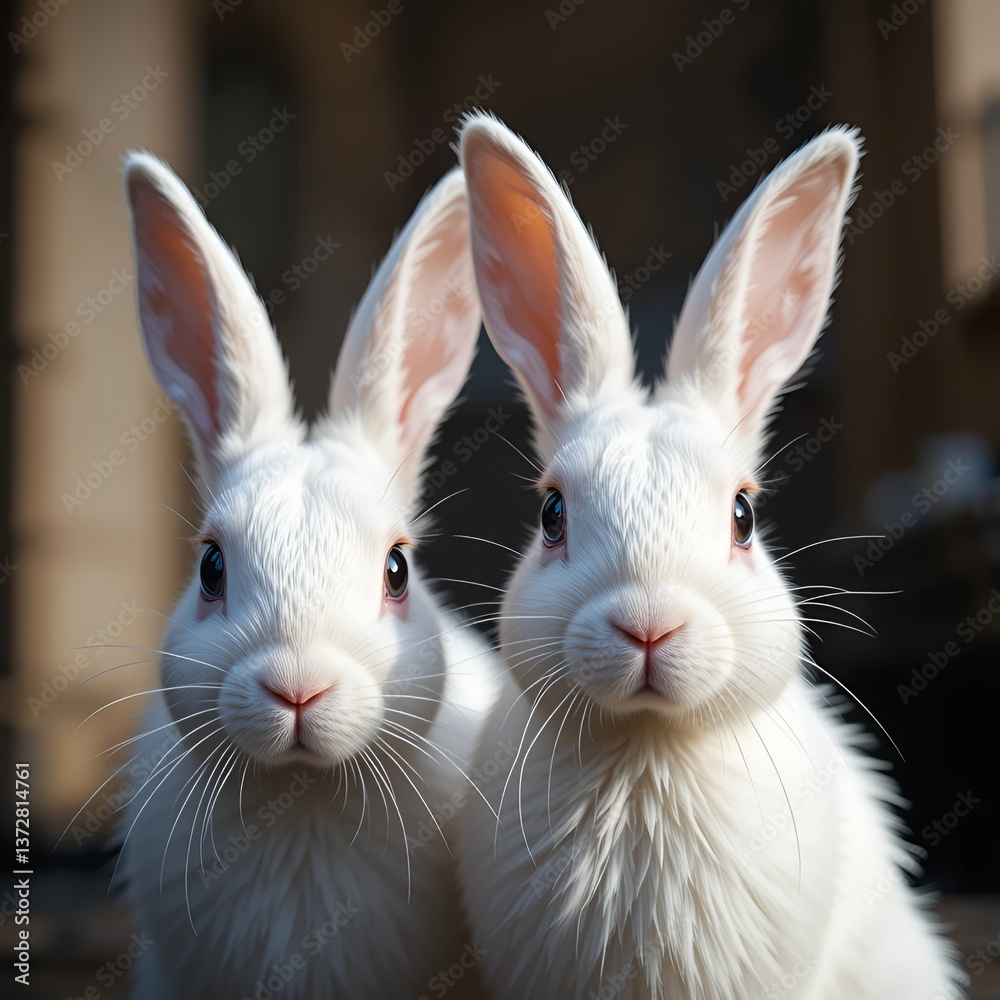Obraz premium White rabbit on a black background