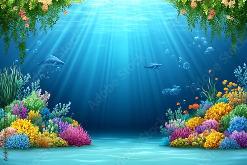 Beautiful underwater ocean scene with colorful coral and marine life