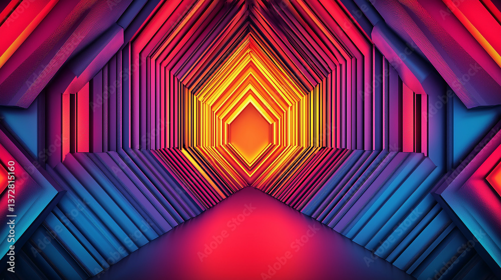 Glowing hexagonal tunnel creating colorful perspective background Glowing hexagonal tunnel creating colorful perspective background